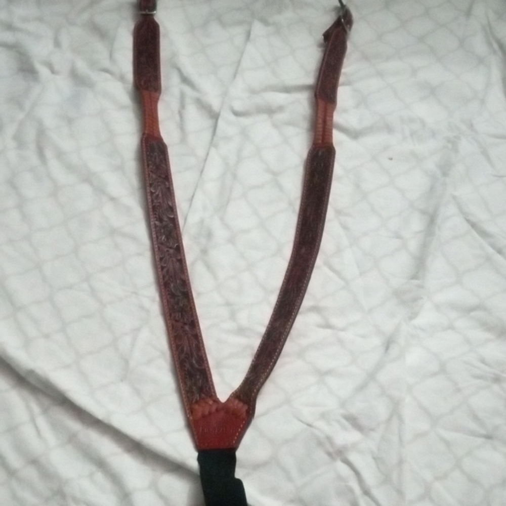Men's Brown Leather Suspenders with Black Elastic Strap...